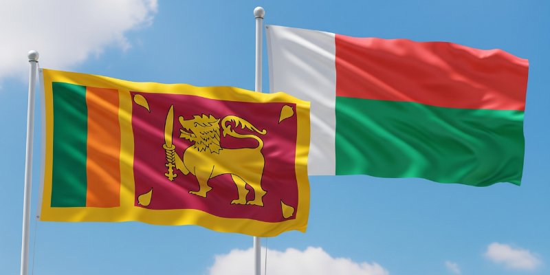 Waving flags of Sri Lanka and Madagascar, visually representing the origin of our exquisite sapphires. Explore the captivating beauty of Ceylon vs Madagascar Sapphire, ethically sourced through our global network.